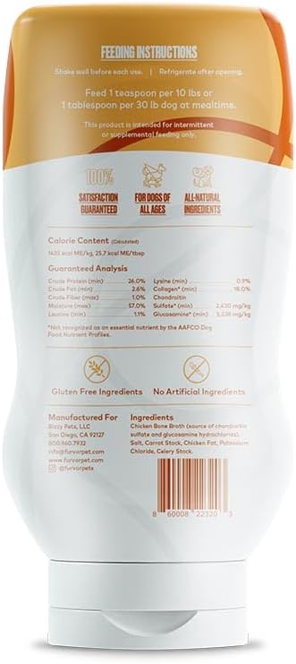 Chicken Bone Broth for Dogs - Collagen Protein Supplement for Digestion, Mobility, Coat, Immunity, Healthy Dog Food Topper, Human Grade Meal Boost Gravy, Just Add Water, Made in USA, 16 oz