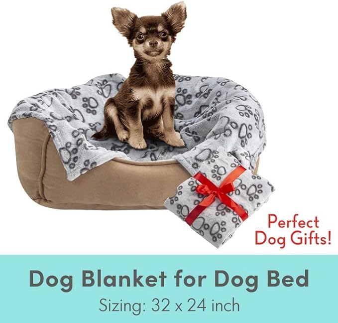 Stuffed Premium Soft Dog Blanket, with Flannel Grey Cute Paw Print, 24 * 32 inches, Cat Blanket Puppy Pads Supplies Dog Products Stuff Essentials