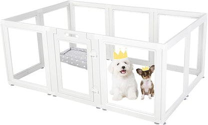 Clear Acrylic Plastic Dog Playpen Indoor,for Puppy Cat Rabbit Ferret Transparent Pet Pen,Easy Assemble Whelping Crate Kennel Cage Enclosure,Preferable for Small Dogs (23.6“ Height, 10PCS)