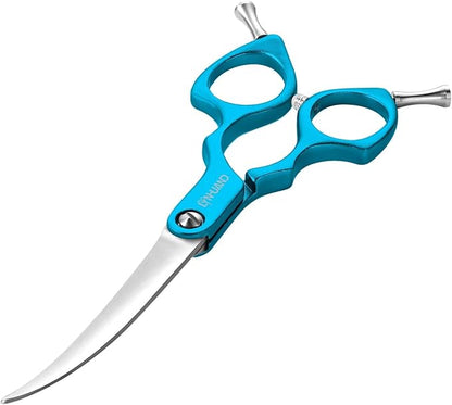 6.5" Curved Grooming Scissors for Dogs 440C Stainless Steel Professional Dog Grooming Scissors with Ultra-Light Aeronautical Aluminum Handle (Blue-Curved)