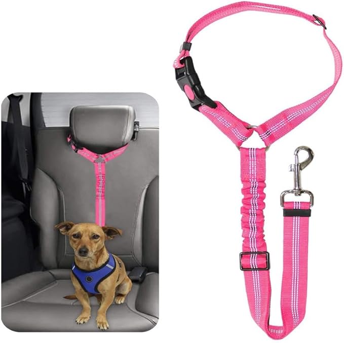 2 Piece Set Dog Seat Belt Retractable Dog Car Seatbelts Adjustable Pet Seat Belt for Vehicle Headrest Restraint Adjustable Heavy Duty & Elastic & Durable Car Harness for Dogs