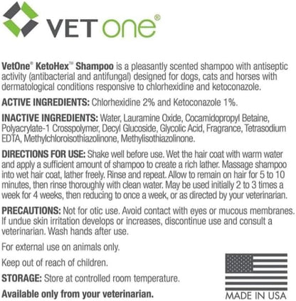 KetoHex Cat and Dog Shampoo - 16 oz Anti Bacterial Cat & Dog Flea And Tick Treatment, For Sensitive Skin Infections & Lesions, Protects & Moisturizes, Antifungal Treatment For Dogs & Cats - VetOne