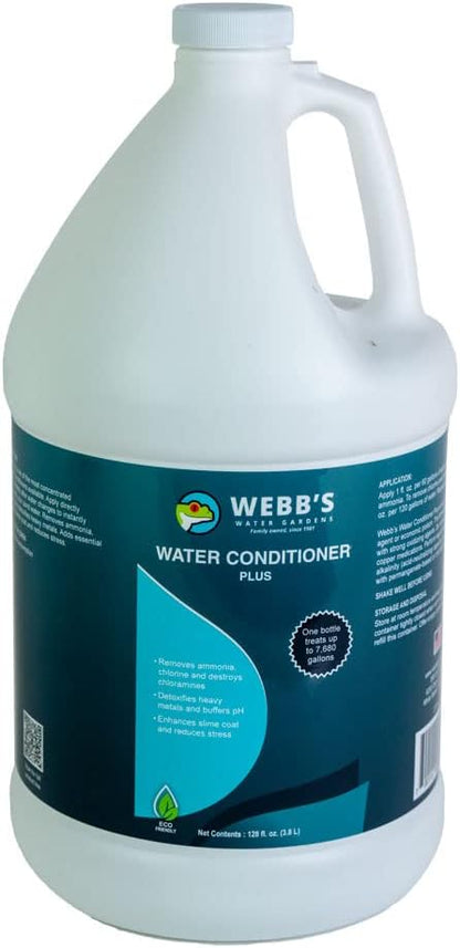 Webbs Water Gardens Water Conditioner Plus - Fish Safe, Heavy Metal Detoxifier and Dechlorinator for Freshwater and Marine Aquatics - 128 Fluid Ounces