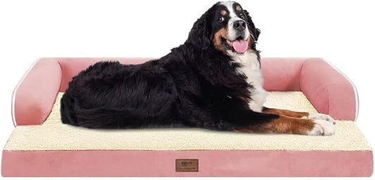 Orthopedic Washable Large Dog Bed, Pink Dog Beds with Removable Cover, Large XXXL Pet Dog with Bolster, Washable Dog Bed Sofa with Orthopedic Egg Foam for Medium Large Dog