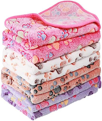 Tatuo 4 Pcs Dog Blanket Pet Puppy Blanket Puppy Teething Toys Paw Print Fleece Blanket for Pet Cat Soft Warm Sleep Mat Guinea Pig Cage Blanket(Medium(30 x 20.5 Inch),White, Coffee, Pink, Purple)