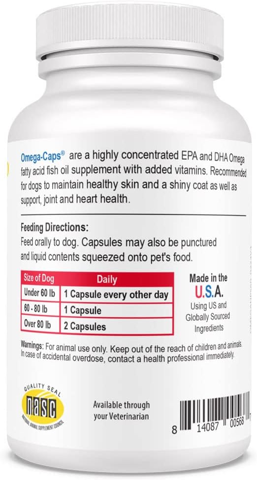 Omega Caps HP Snip Tips for Cats and Small Dogs High Potency EPA and DHA Maximum Bioavailability Fish Oil Supplement Vet Formulated Made in USA Skin Coat Joint and Heart Health 60 Capsules