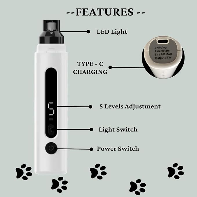 Accesspet 5-Speed Electric Pet Nail Grinder for Dogs & Cats  Ultra-Quiet, Safe, Ergonomic Nail Trimmer for Easy, Stress-Free Home Grooming & Professional-Quality Nail Care for All Pets