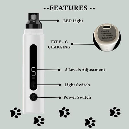 Accesspet 5-Speed Electric Pet Nail Grinder for Dogs & Cats  Ultra-Quiet, Safe, Ergonomic Nail Trimmer for Easy, Stress-Free Home Grooming & Professional-Quality Nail Care for All Pets