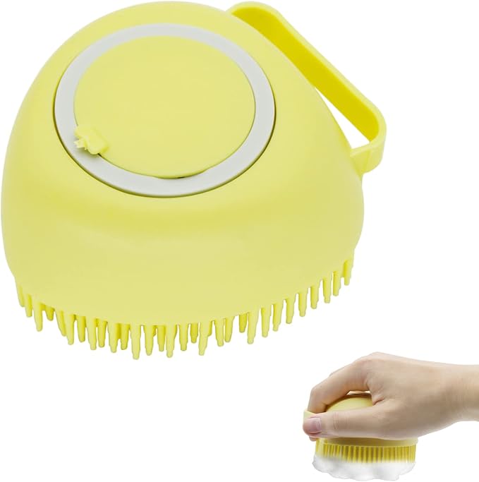 WishLotus Pet Bath Brush, Soft Silicone Cat Grooming Brush Dog Bath Massage Brush Shampoo Dispenser Heart-Shaped Multifunctional Bath Brush for Pet Bath Shower Accessories (Heart-Yellow)
