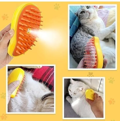 Dog and Cat Steam Brush - 3 in 1 Dog Hair Comb for Massage -Self Cleaning Steam Dog and Cat Brush for Massage, Cat Steam Brush for Removing Loose Hair (Yellow)