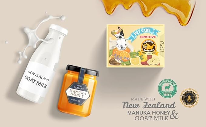 Memoir Pubble Soap  Natural Pet Shampoo Bar for Irritated, Itchy, Dry & Sensitive Skin | Manuka Honey & Goat Milk from New Zealand | Great for Puppy, Kitten and Small Animals | 4.5oz | Dogs & Cats