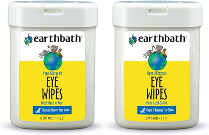 earthbath, Hypo-Allergenic Pet Eye Wipes - Fragrance Free Tear Stain Remover for Dogs Cats, Puppies and Kittens, Made in USA, 100% Cruelty Free - 30 Count (2 Pack)