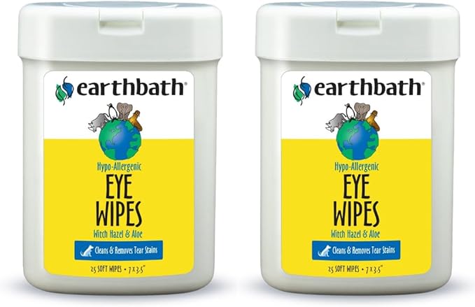 earthbath, Hypo-Allergenic Pet Eye Wipes - Fragrance Free Tear Stain Remover for Dogs Cats, Puppies and Kittens, Made in USA, 100% Cruelty Free - 30 Count (2 Pack)