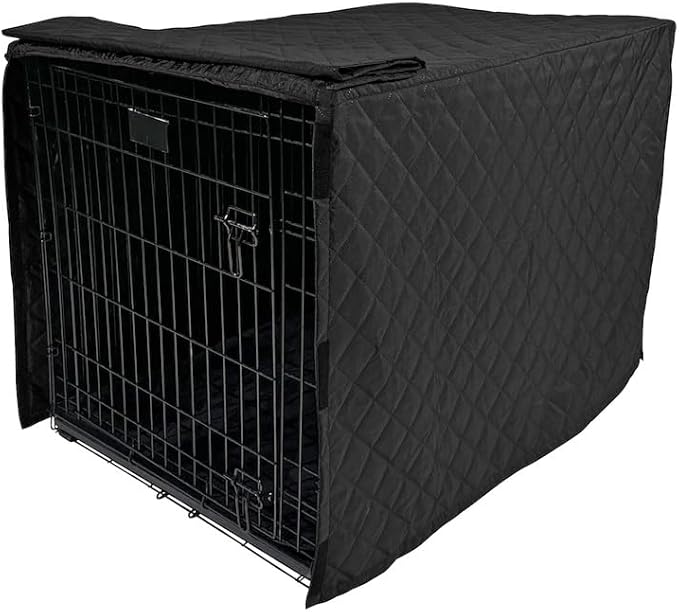 4Knines Dog Crate Cover, Quilted Water Resistant Pet Kennel Protector, (Black, 36")