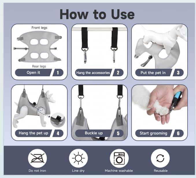 Dog Grooming Hammock, Dog Grooming Harness, Dog Nail Trimming Restraint, Dog Grooming Tools, Dog Nail Clippers for Small Dogs,Grooming Hammock for Small Dogs, Pet Grooming Hammock