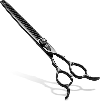Dog Grooming Scissors: 7.5 inch Bright Black Pet Chunker Shears Made Of Japanese 440C Advanced Stainless Steel Professional Grooming Scissors for Dogs Cats and Other Pets