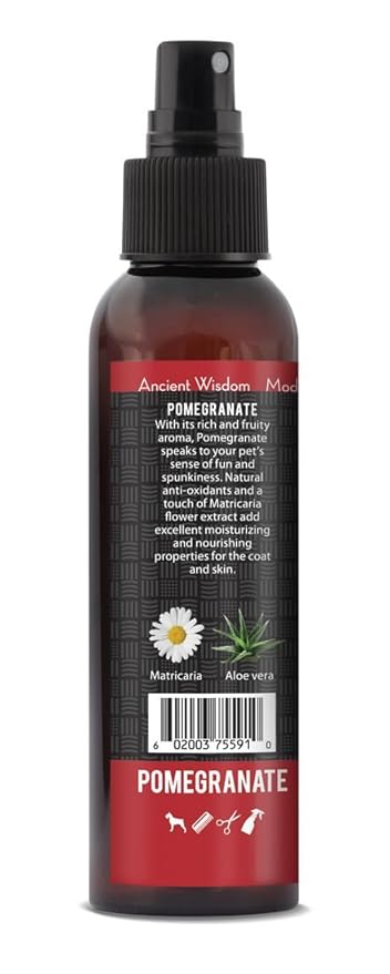 RELIQ Aroma SPA Pomegranate Botanical Mist cologne for Dogs & Cats. Spray on the coat after bath to give your dog a clean & fresh smell. Infused with natural extracts, calming and comforting dog & cat