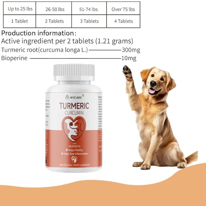 Turmeric for Dogs Anti Inflammatory Pain Relief -Dog Pain Relief-120 Chewable Tablets Hip & Joint Support with Curcumin and BioPerine, Antioxidant, Cardiovascular Health,Mobility Support
