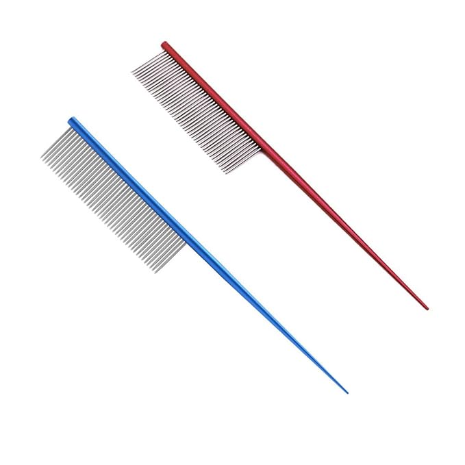 2Pcs Pet Hair Comb, Dog Grooming Comb with Stainless Steel Teeth Professional Pet Dematting Tool, Prevents Knots and Mats for Cat Dog Small Medium Pets