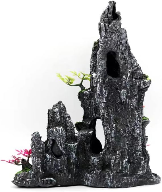 Aquarium Décor Thematic Ornaments-Mountain View Stone Ornament Tree Rock Cave Fish Tank Decoration Fish Rest Play Hiding Cave