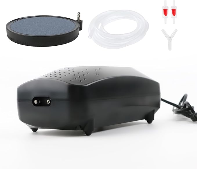 Coospider Upgrade 12W Aquarium Air Pump, Ultra Quiet Aquarium Bubbler, Dual Outlet Fish Tank Bubbler Adjustable Airflow for Large Aquarium Oxygen Generator with Air Stone for 20-600 Gallon