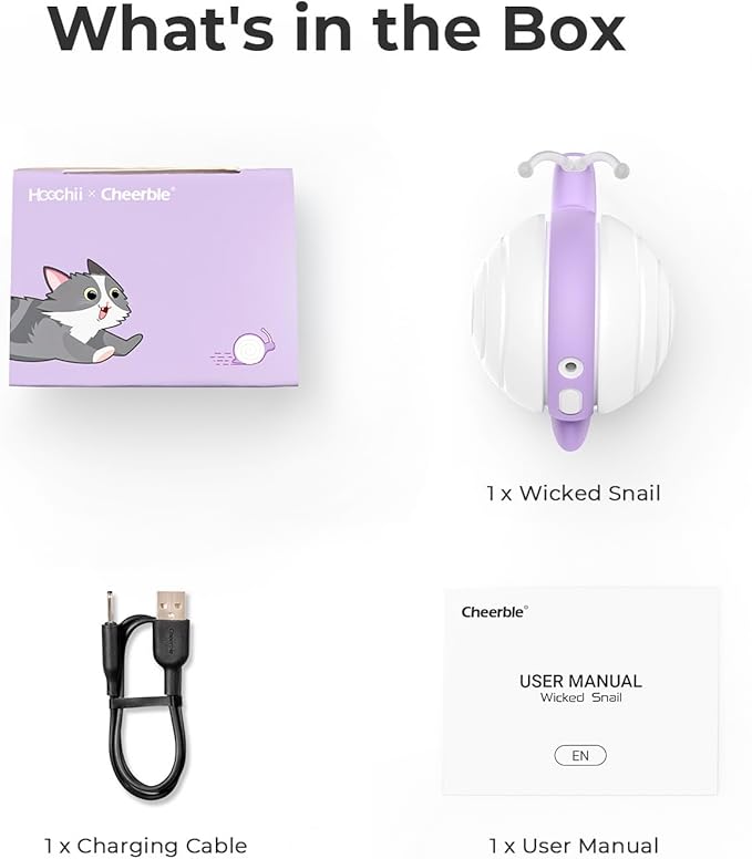 Cheerble Interactive Cat Toy for Indoor Cats, Wicked Snail, [2024 Upgraded] Kitten Toys, Automatic Cat Toys with LED Lights, DC Rechargeable Moving Toy, Smart Sensing Electric Catnip Toy (White)