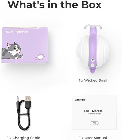 Cheerble Interactive Cat Toy for Indoor Cats, Wicked Snail, [2024 Upgraded] Kitten Toys, Automatic Cat Toys with LED Lights, DC Rechargeable Moving Toy, Smart Sensing Electric Catnip Toy (White)