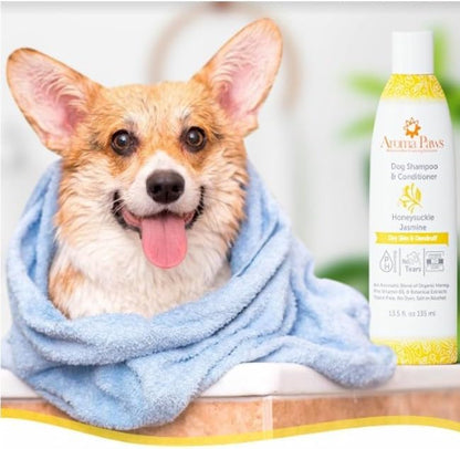Dog Shampoo and Conditioner - Aromatic Tearless Shampoo for Cleansing, Grooming, and Conditioning - Moisturizing Shampoo for Dogs and Puppies - Honeysuckle Jasmine 13.5 oz