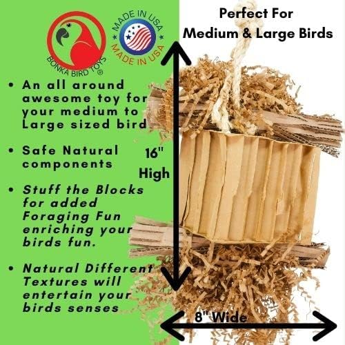 Bonka Bird Toys 3753 Natural Shreddy Eddy Medium to Large Parrot Toy Good Conure African Grey, Conures, Amazons, Small Cockatoos, and similarly Sized pet Birds for Chewy Foraging Fun.