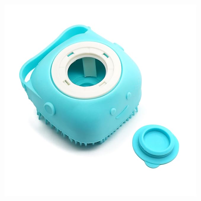 Dog Scrubber for Bath Pet Bathing Brush Silicone Shampoo Massage Dispenser Brush for Short Long Haired Dogs and Cats Washing(Blue)