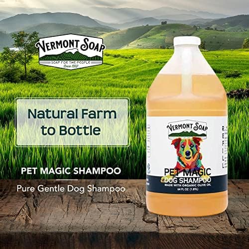 VERMONT SOAP Organics Pet Shampoo - Infused with Organic & Natural Olive Oil, Coconut & Aloe Vera Dog Shampoo for Sensitive Skin - USDA Certified Grooming Pet Shampoo (64oz)