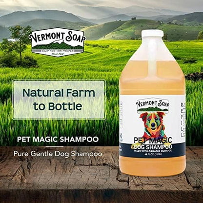 VERMONT SOAP Organics Pet Shampoo - Infused with Organic & Natural Olive Oil, Coconut & Aloe Vera Dog Shampoo for Sensitive Skin - USDA Certified Grooming Pet Shampoo (64oz)