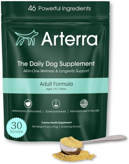 Adult Dog Powder Supplement & Food Topper  46 Ingredients for Gut, Immune & Brain Health  Daily Longevity Multivitamin for Whole Body Wellness | 30 Scoops