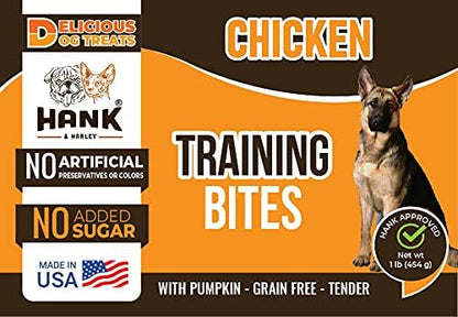Hank & Harley Training Bites, Chicken 1lb - USA Lean Protein Soft Dog Treats with Pumpkin. 100% Natural & NO Flour, fillers or Added Sugar. Ideal for finicky Pets