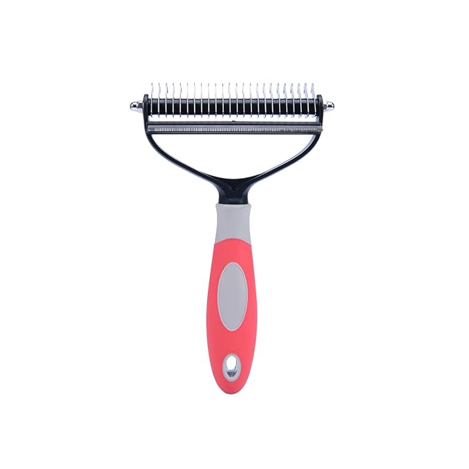 Dog Brush for Shedding,Professional Pet Grooming Tool,2 in 1 Dematting Comb & Undercoat Rake for Long Haired Dogs,Mats & Tangles Removing,Deshedding Tool for Long Haired Cats (large, red)