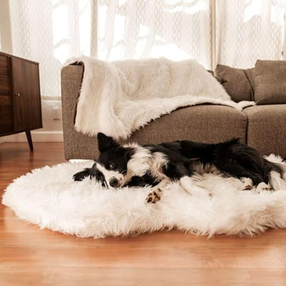 PupRug Orthopedic Dog Bed for Large Dogs with Fluffy Soft Faux Fur and Memory Foam for Joint Pain Relief, Machine Washable and Waterproof Couch Bed, Polar White, Medium