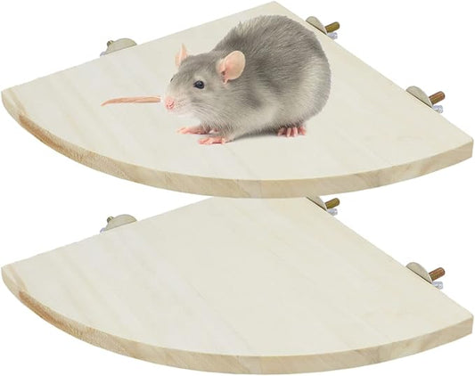 Wontee Bird Perch Stand 2 Pack Wooden Platform Corner Ledge for Budgies Cockatiels Conures African Greys Rats Gerbils Chinchillas Squirrels (L (7.9"x7.9")