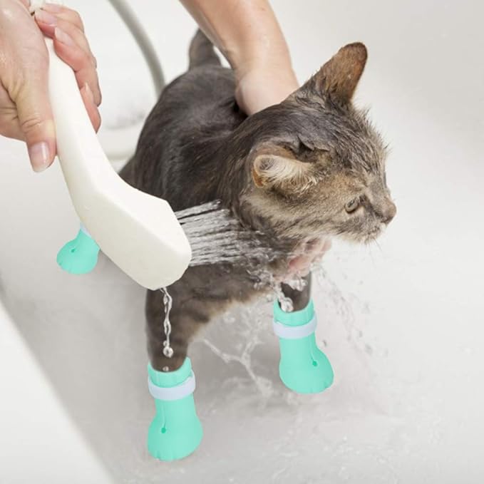 Pssopp 4Pcs Anti-Scratch Cat Shoes Silicone Boots, Cat Nails Protector Shoes Boots Cat Washing Claw Foot Cover for Bathing