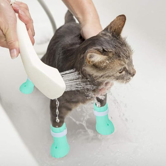 Pssopp 4Pcs Anti-Scratch Cat Shoes Silicone Boots, Cat Nails Protector Shoes Boots Cat Washing Claw Foot Cover for Bathing