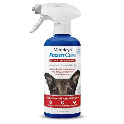 Vetericyn FoamCare Medicated Dog Shampoo - Instant Foaming, Spray-On Hypoallergenic Shampoo, Medicated Formula for Sensitive Skin, Safe for Dogs and Cats. 16 Ounce