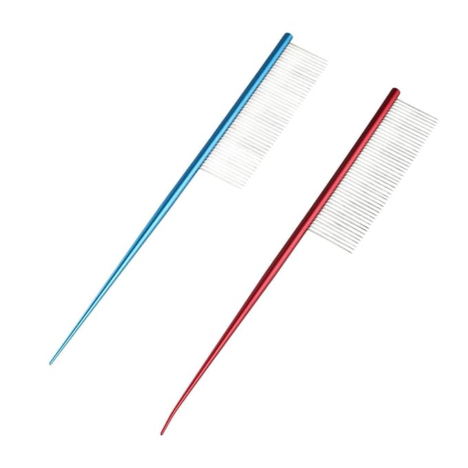 2Pcs Pet Hair Comb, Dog Grooming Comb with Stainless Steel Teeth Professional Pet Dematting Tool, Prevents Knots and Mats for Cat Dog Small Medium Pets