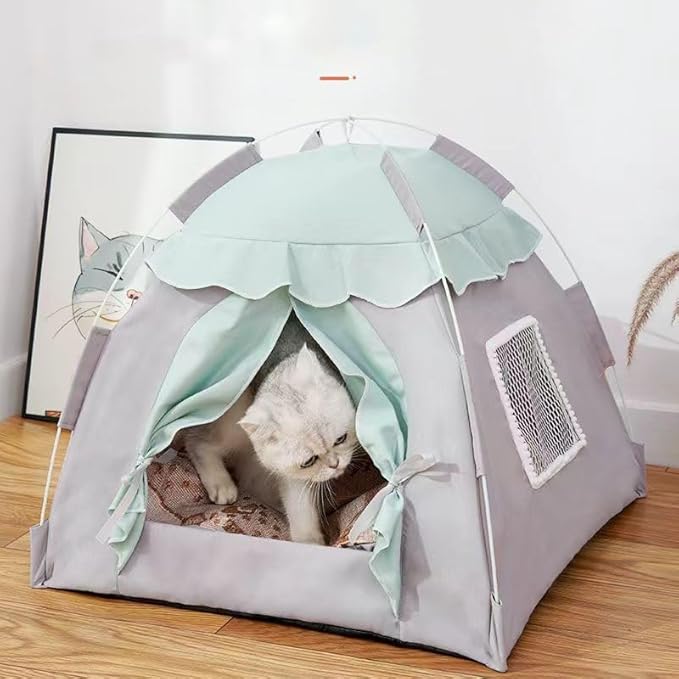 Cute Cat Teepee Cave, Cat Tent Foldable Indoor Outdoor with Thick Mat,Puppy Bed Tent,Bunny Pet Tent Teepee,Portable Dog House Teepee Tent, Cat Bed,Dog Bed Tent,Puppy Bunny,Pet Tent Teepee (X, S)