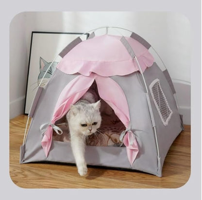 Cute Cat Teepee Cave, Cat Tent Foldable Indoor Outdoor with Thick Mat,Puppy Bed Tent,Bunny Pet Tent Teepee,Portable Dog House Teepee Tent, Cat Bed,Dog Bed Tent,Puppy Bunny,Pet Tent Teepee (Y, L)