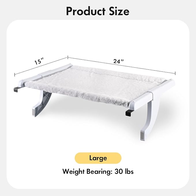 Window Sill Mount Cat Perch for Indoor Cats, One-Step Sliding Clamping Slot Adjustment Cat Hammock with Washable Cover, No Suction Cups Pet Bed for Windowsill & Bedside (Large)