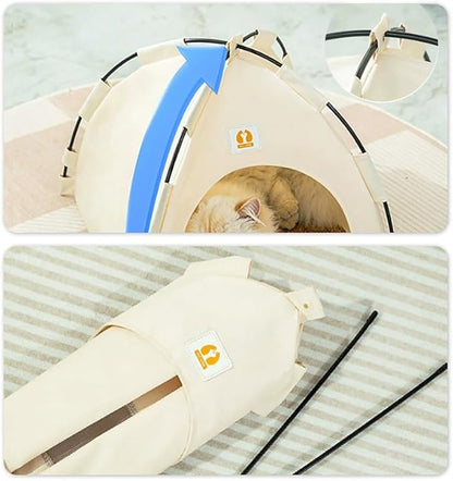 Cute Cat Teepee Cave, Cat Tent Foldable Indoor Outdoor with Thick Mat,Puppy Bed Tent,Bunny Pet Tent Teepee,Portable Dog House Teepee Tent, Cat Bed,Dog Bed Tent,Puppy Bunny,Pet Tent Teepee (A, M)