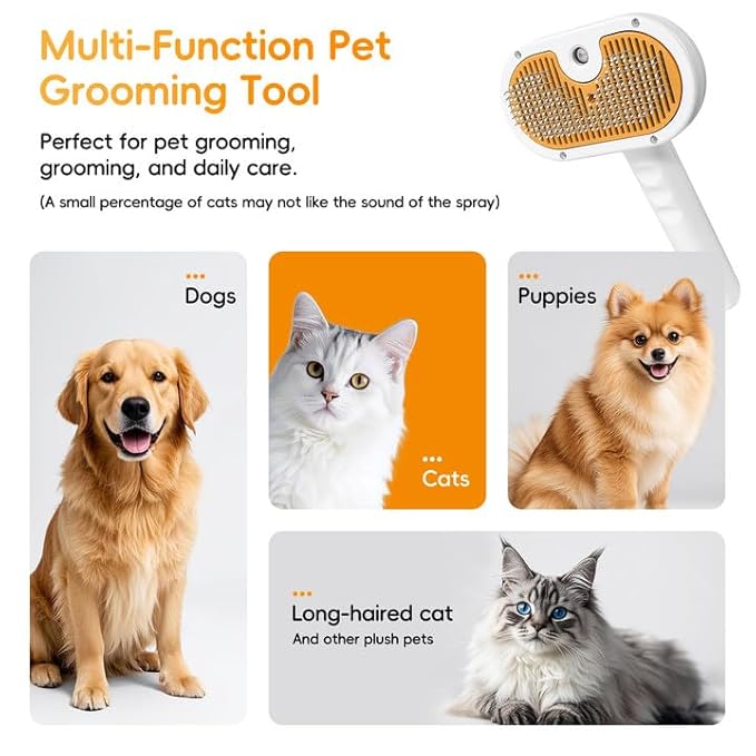 3 in 1 Steam Brush for Dogs and Cats,Pet Spray Hair Removal Comb for Shedding and Grooming Supplies,Spritz Defur Comb for Dogs and Cats,Water Brush for Indoor Cats and Dog.