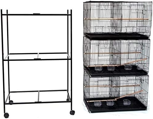 Seny Set of 3 Breeding Bird Carrier Cage with Central Dividor L30xW18xH18 on Stand (Black)