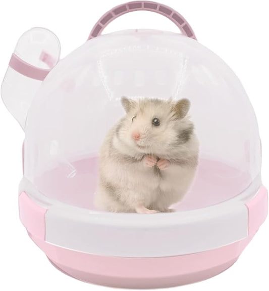 Hamster Carrier Cage Portable_ages Small Animals Carry Travel Case with Water Bottle Plastic Breathable_uinea Pig Outgoing Cage for Dwarf Hamster Ferret Chinchillas Hedgehog (Pink)