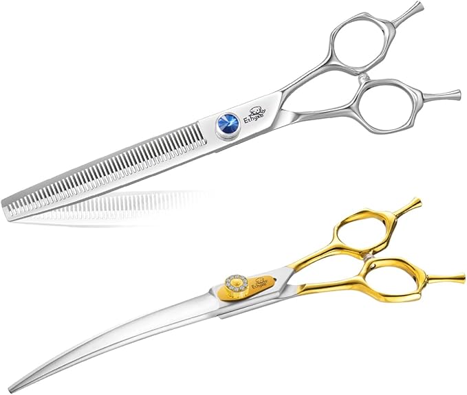 7" Thinning Shears for Dogs & Ethyxe 7 Inch Curved Dog Grooming Scissors