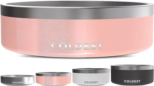 Coldest Dog Bowl - Anti Rust Metal, Non Slip, 3 Layers Insulated Stainless Steel Dog Bowls - Spill Proof & Heavy Duty - Water Bowl for Dogs, Cats & Pets, Dish Washer Safe (42 oz, Forever Pink Glitter)